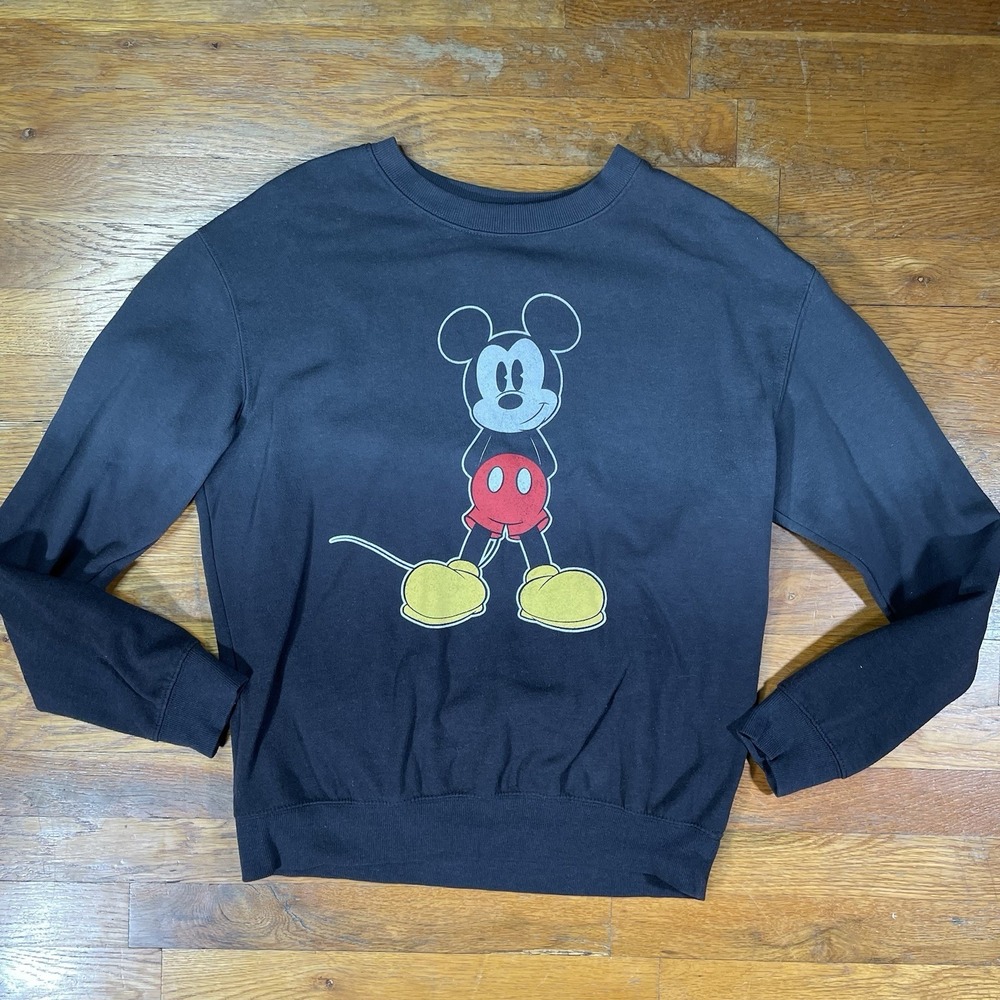 Mickey Mouse Sweatshirt Women Size S Black To Gray Ombre Front & Back Disney